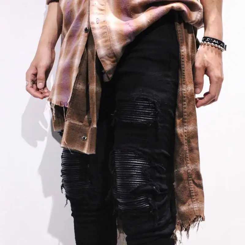 Men Skinny Pencil Pants Ripped Hole Stretch Jeans Distressed Washed Mid Waist Denims Male 2024 Streetwear Ankle Length Trousers X250812