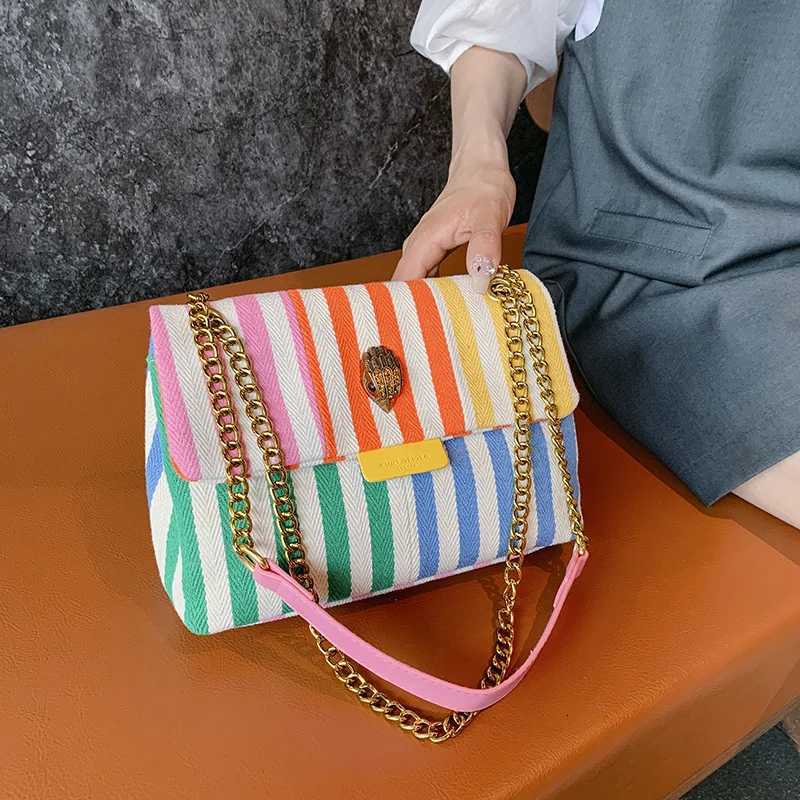 2025 Trendy Beach Tote Colorful Striped Canvas Crossbody Bag Waterproof Design Versatile Square Bag for Vacations Daily Errands Z250812