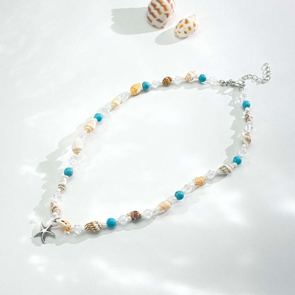 Bohemian Starfish Necklace for Women, Ins Creative Conch Beaded Shell Collarbone Chain, Unique Neck Chain Jewelry