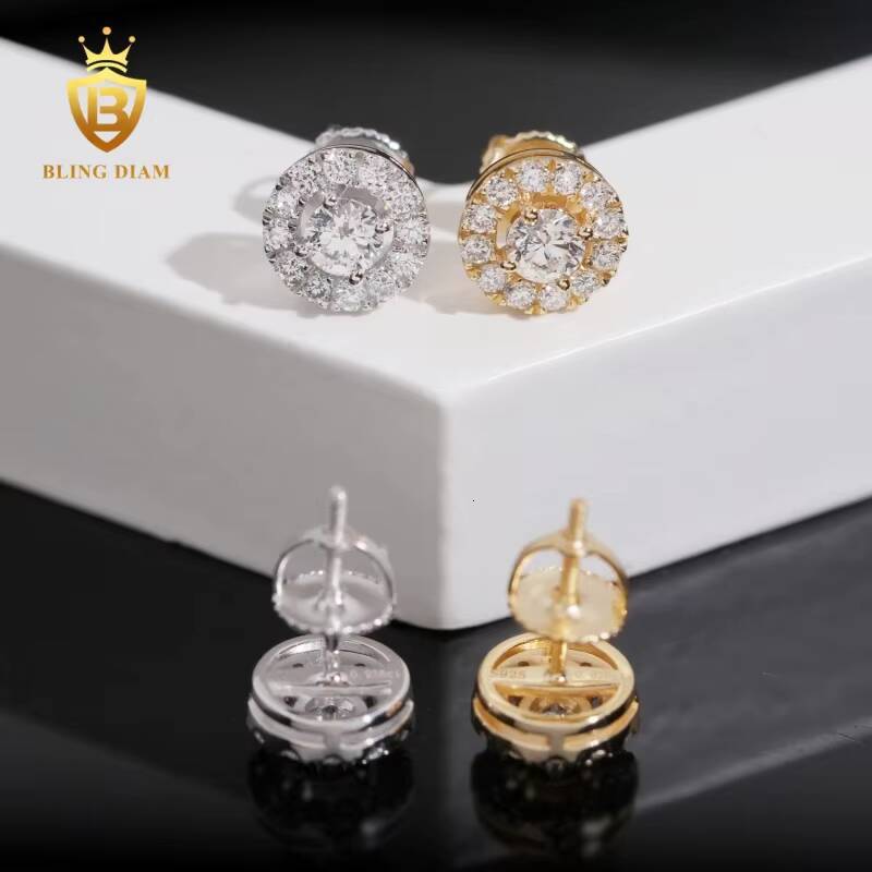 Hot Sale VVS1 Lab Grown Diamond Fashion Earring 925 Sterling Silver Gold Plated Hiphop Style GRA Certificate Past Diamond Test