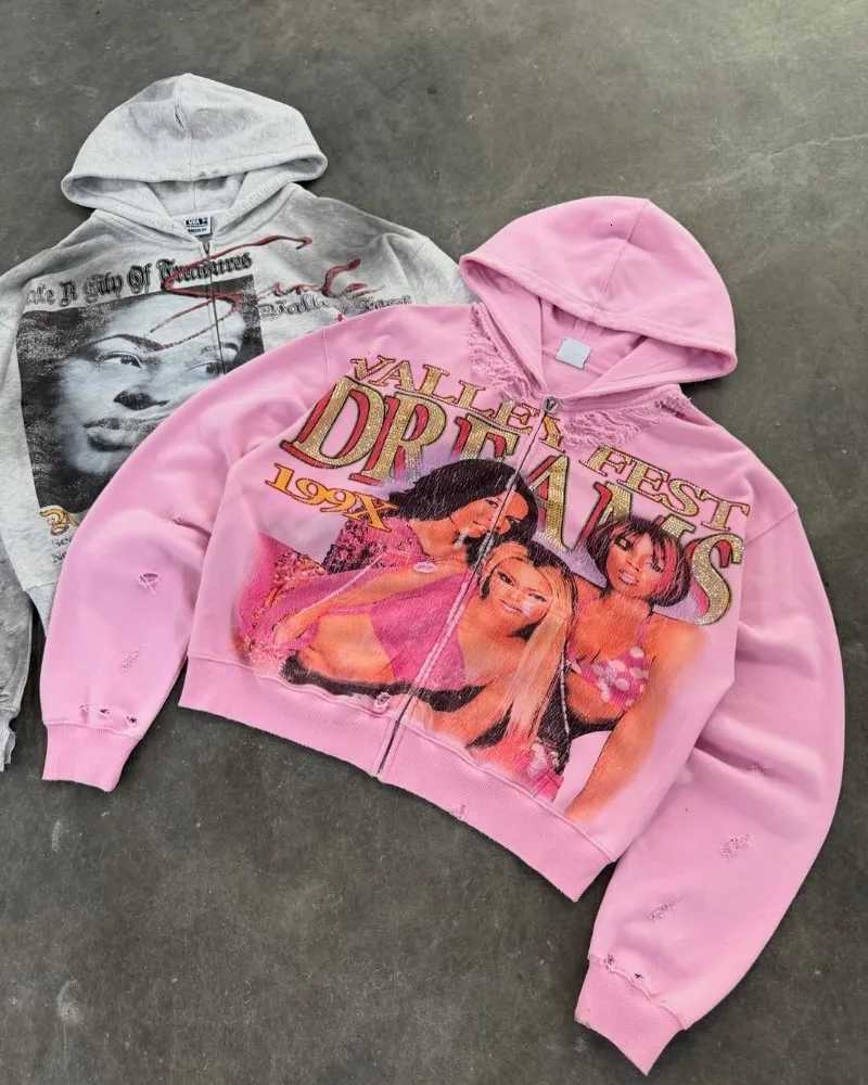 2025 Y2K American Hip Hop Harajuku Retro Cartoon Printed Sweatshirt Men Casual Loose Hip Hop Oversized Zipper Hoodie Women X250812