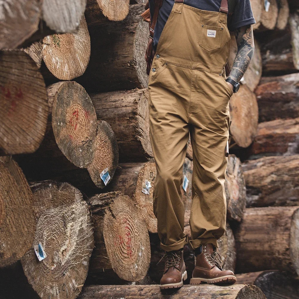 Vintage Jeans Overalls Mens Jumpsuit Cargo Work Pants Baggy Bib Contrast Stitch Denim Trousers 250729