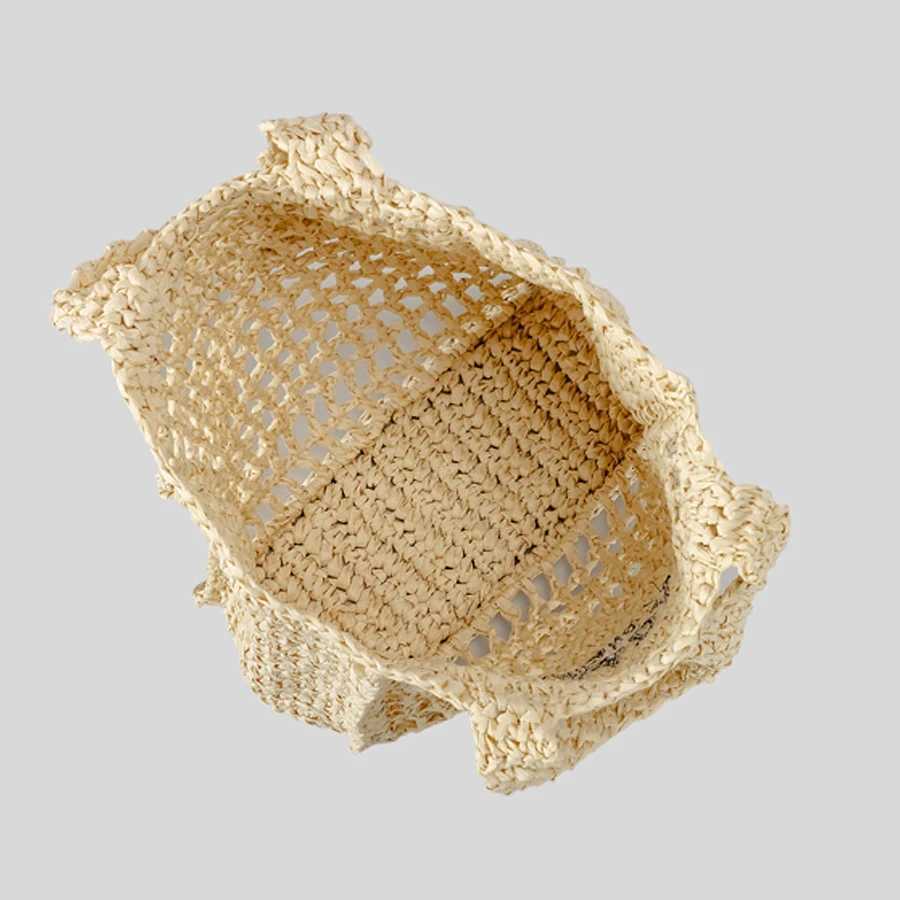 Casual Hollow Straw Tote Bag Designer Letters Paper Woven Women Handbags Handmade Summer Beach Shoulder Bags Z250813