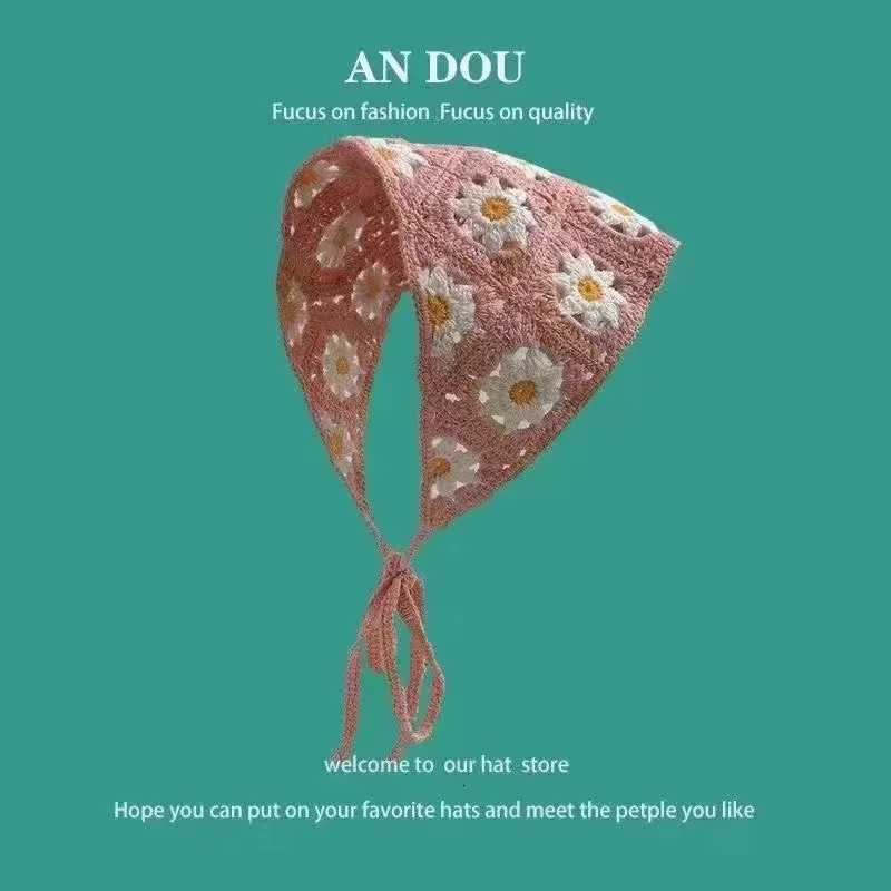 Korean Floral Lace Bandanas Headband Girls Breathable Hollow Out Hair Scarf For Women Handmade Knitted Headscarf Hat Accessories XJ250812