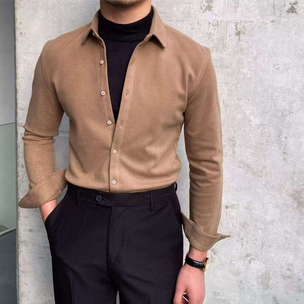 Fake Two-Piece Men's Long Sleeve British Style Patchwork Jacket Spring Autumn Knitted Base Shirt