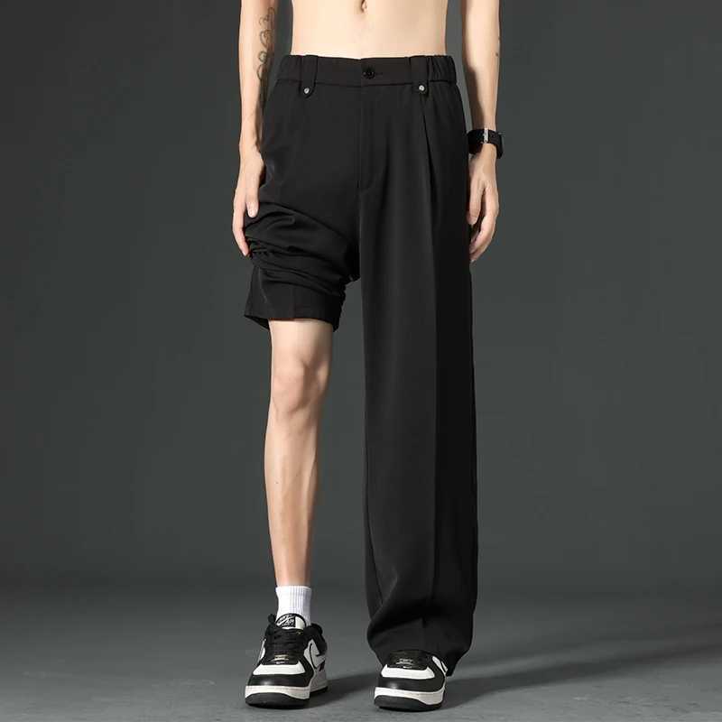 Spring and Summer Casual Suit Trousers Mens Hong Kong Style Japanese Drape Smooth and Comfortable Straight Small Suit Trousers W250812