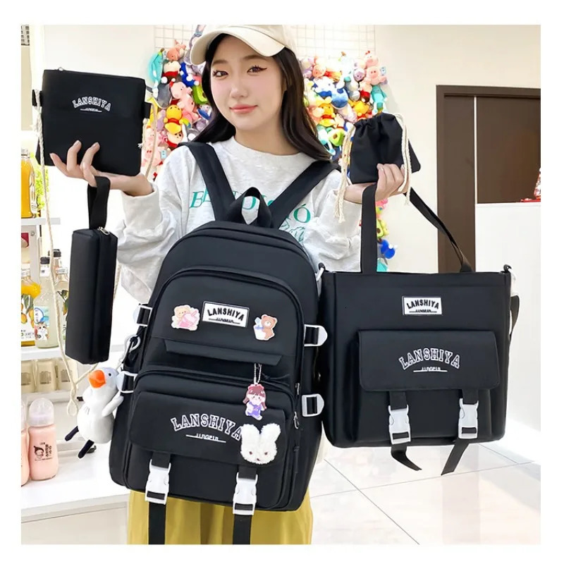 5piece Set of Free Pendants Forest Style Korean Version Casual Harajuku Student Backpack for High School Girls Large Capacity 250811