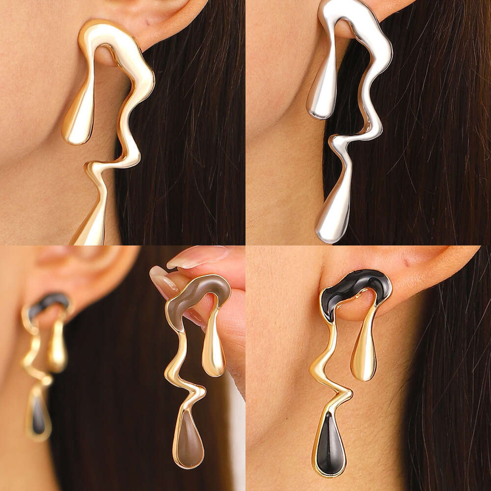 Creative Personality Alloy Asymmetric Exaggerated Liquid Irregular Water Drop Earrings Jewelry