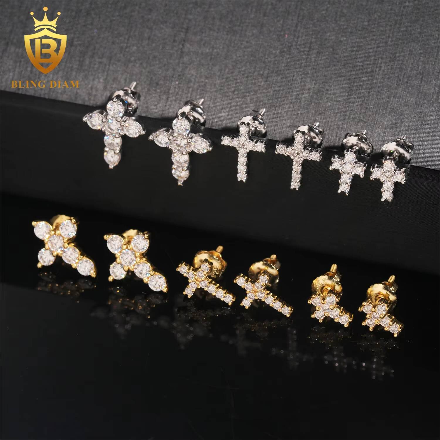 Popular Men Women Stud Earrings Silver 925 Earrings Screw Back Cross Moissanite Earrings Hip Hop Jewelry