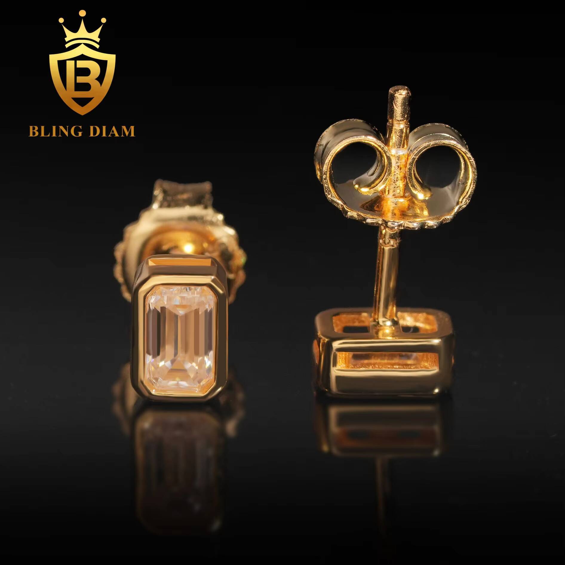 New Fashion Style 925 Sterling Silver Women Emerald Cut Diamond Stud Sterling Silver Earrings