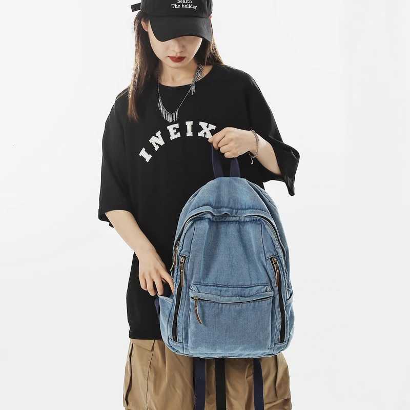 Annmouler New Fashion Women Backpack Large Capacity Daypack Jeans Rucksack Multi-pockets Student School Bag Y250811
