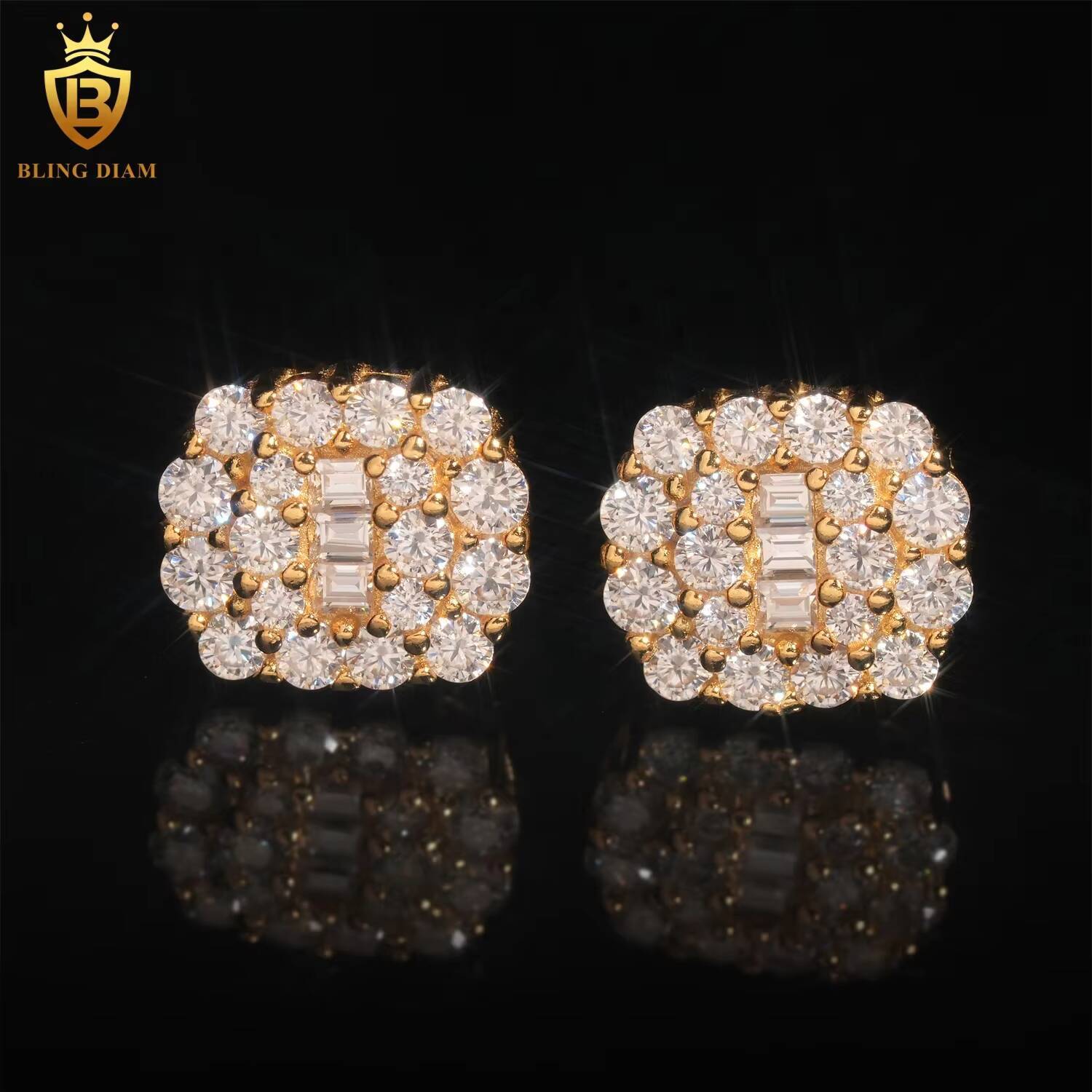 Factory Price Hip Hop 925 Sterling Silver VVS Moissanite Fashion Diamond Stud Earrings
