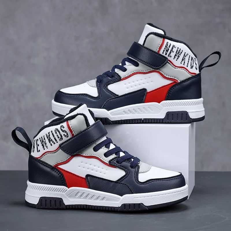 Popular Autumn and Winter High-Top Sneakers for Boys and Girls New Velvet Warm Casual Shoes for Older Children Running Shoes M250812