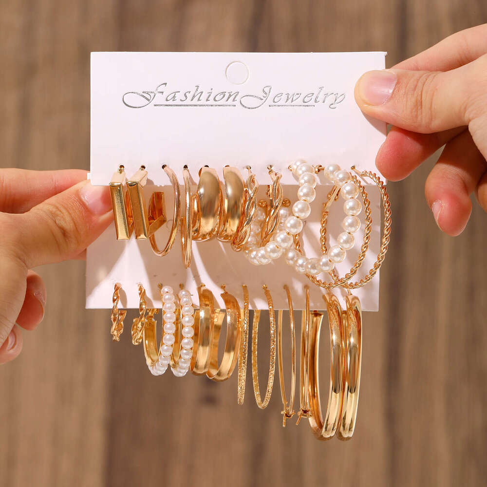 Geometric for Women Fashion Pearl Hoop Alloy Earrings Set