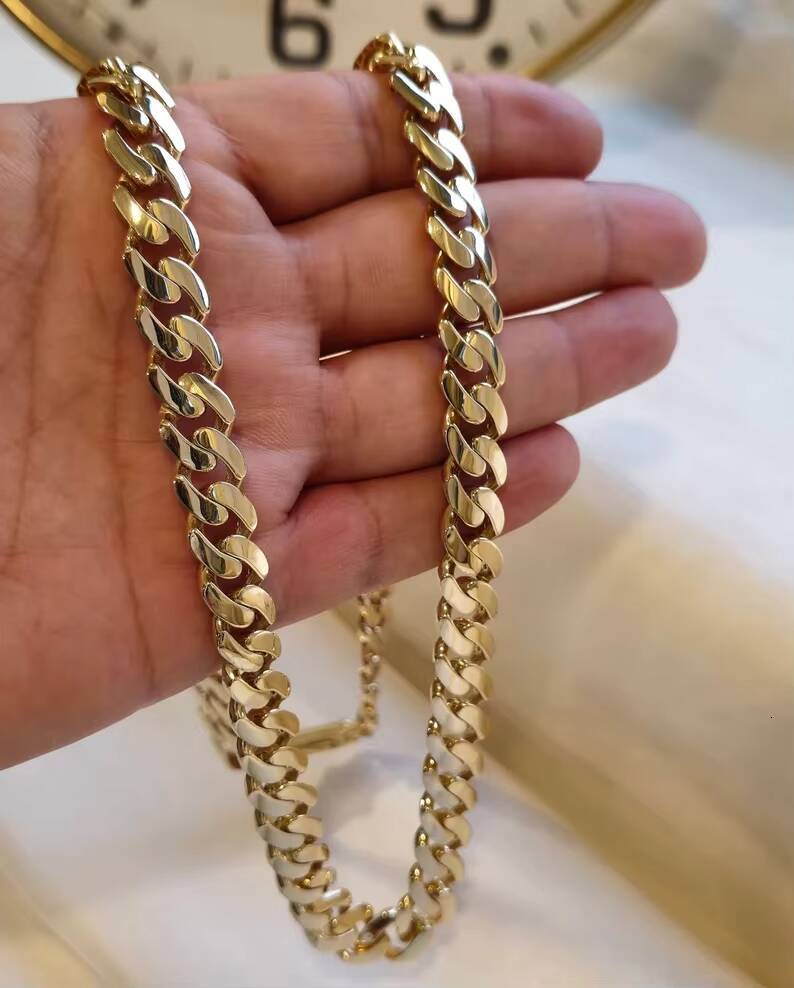Vintage Heavy Chunky Miami Curb Cuban Gold Link Chain Necklace for Mens 18k Yellow Gold Plated Real Alloy Fashion Jewelry