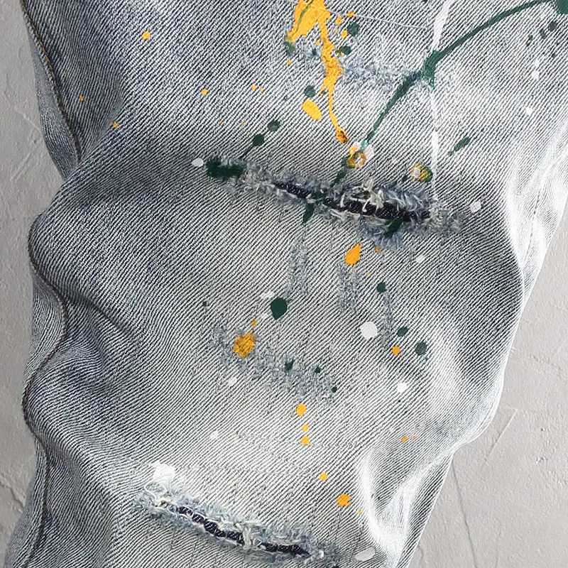 Mens Casual Spring Autumn Pencil Pants Patchwork Washed Hiphop Distressed Slim Designer Luxury Clothing Ink Jet Boyfriend Jeans X250812