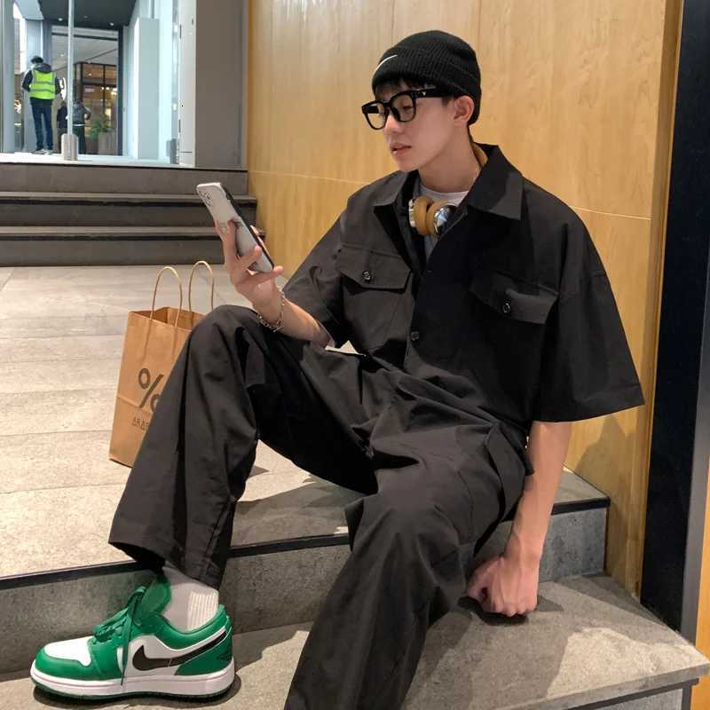 2024 Spring Summer Mens Jumpsuit Solid Overalls Loose Cargo Pants Vintage Fashion Casual Khaki Mens Clothing X250812