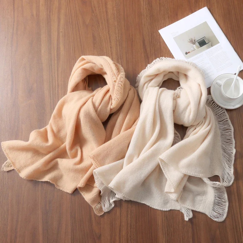 Womens 100% Wool Tassel Scarf Winter Soft Warm Solid Cashmere-Like Long Shawl Neck Warmer Fashion Pashmina Bandana Head Wrap 250812