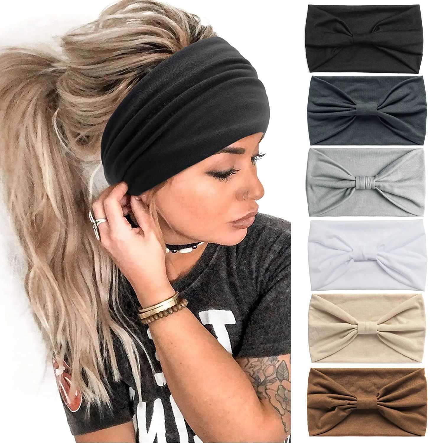 2023 Wide Headbands for Women Stylish Head Wraps Boho Hairbands Sport Yoga Turban Cotton Non-Slip Bandana Hair Accessories XJ250812