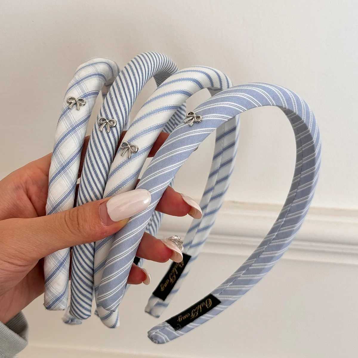 Blue Rhbus Pattern Sponge Thin Band College Girl Narrow Edge Band High Wen Pressure Hair Clip Accessories X250812