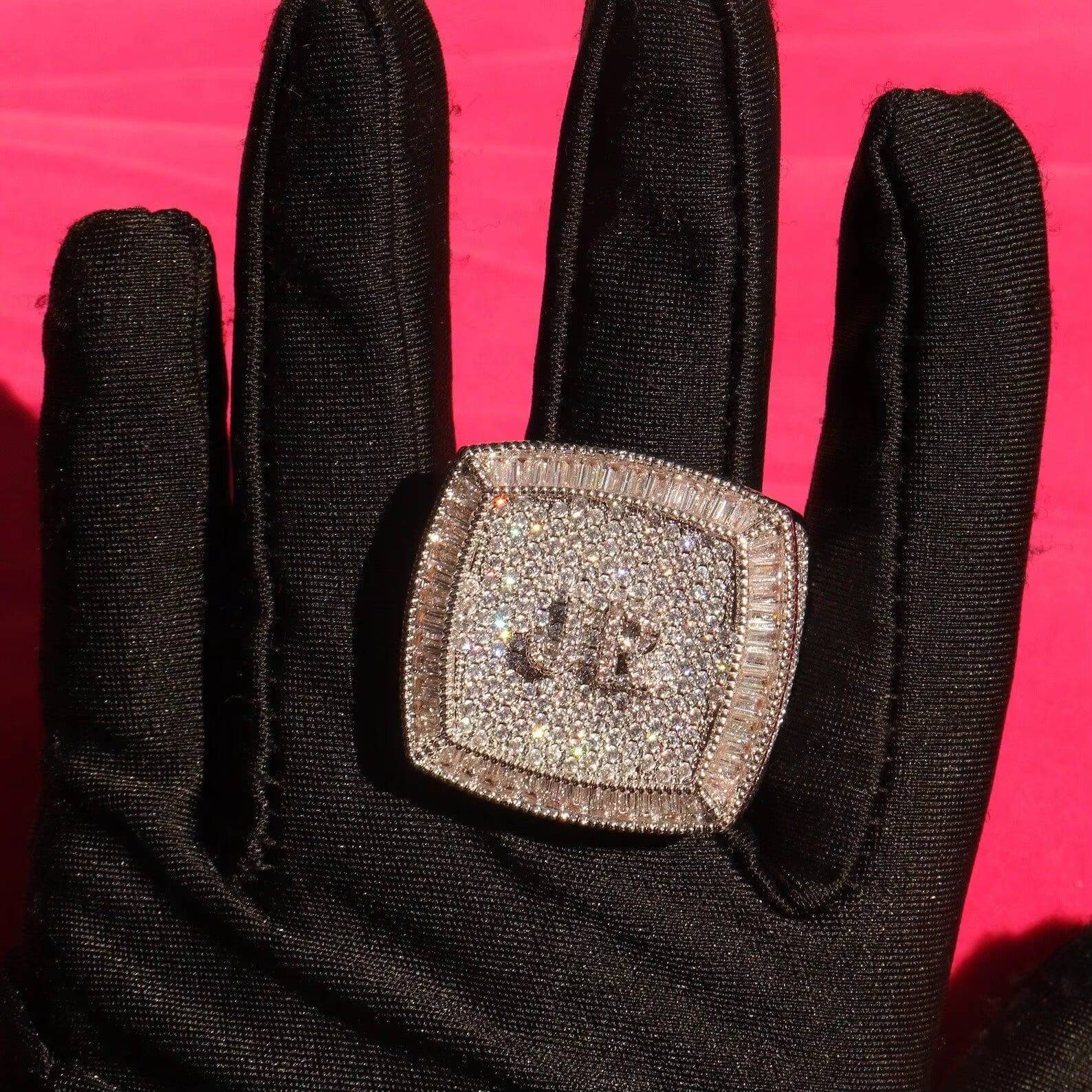 Customized Mens 925 Sterling Silver Hip Hop Ring Fully Iced Out Featuring VVS Clarity Moissanite Diamond for Weddings