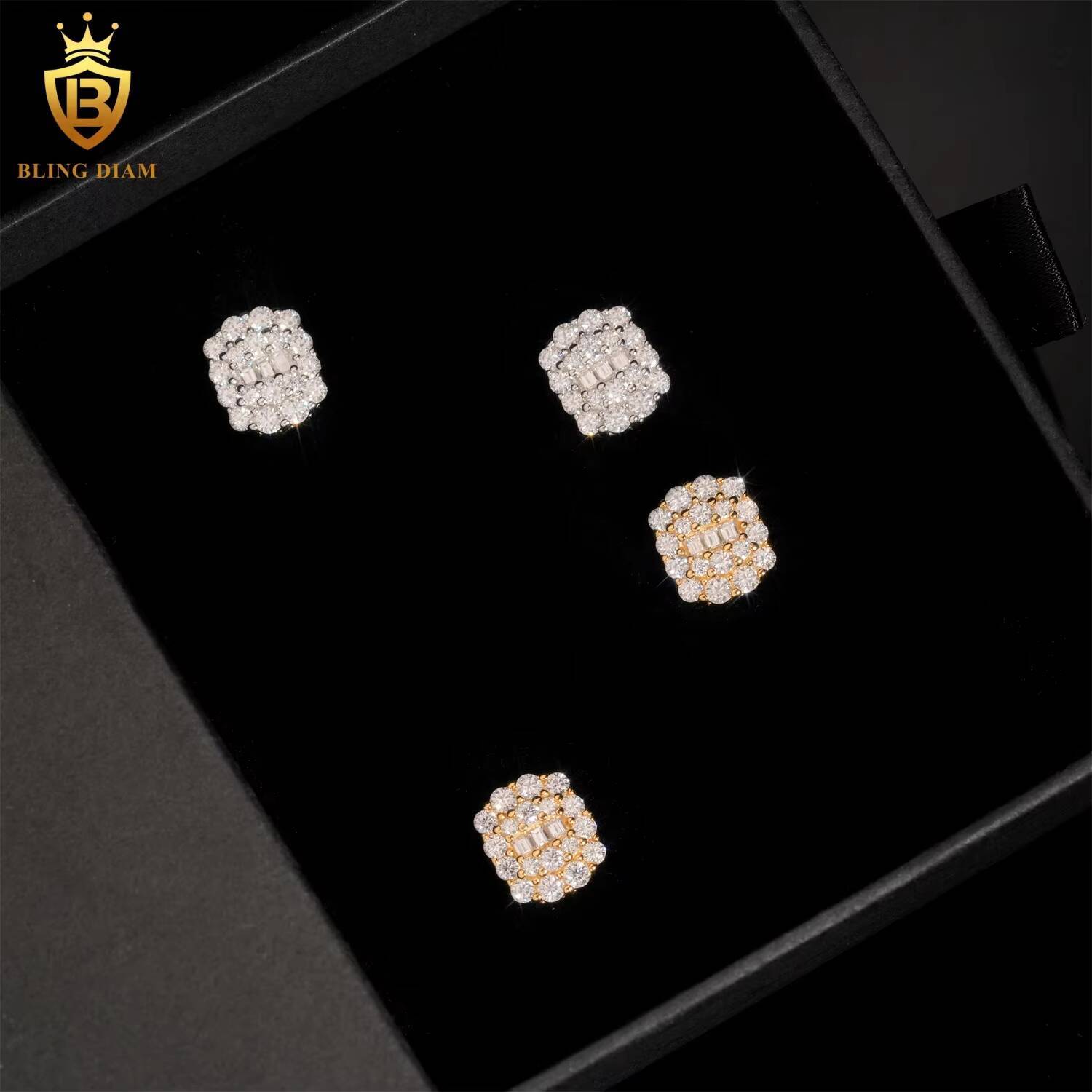 Factory Price Hip Hop 925 Sterling Silver VVS Moissanite Fashion Diamond Stud Earrings