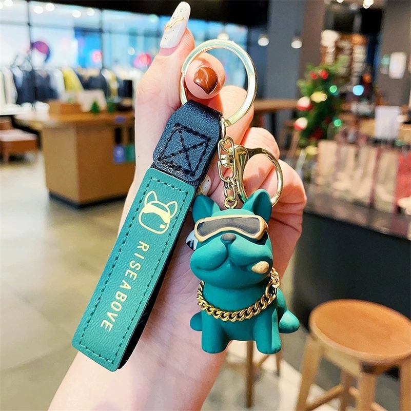 Resin Bulldog Keychain Trendy Puppy Figurine Couple Pendant Car Backpack Keychain Exquisite Small Gift 250726