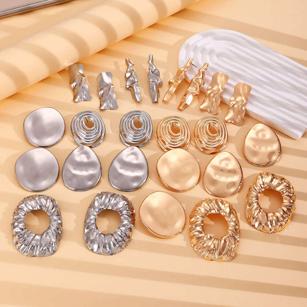 Exaggerated Metal Lava Wrinkle Texture Stud Irregular Geometric Earrings for Women