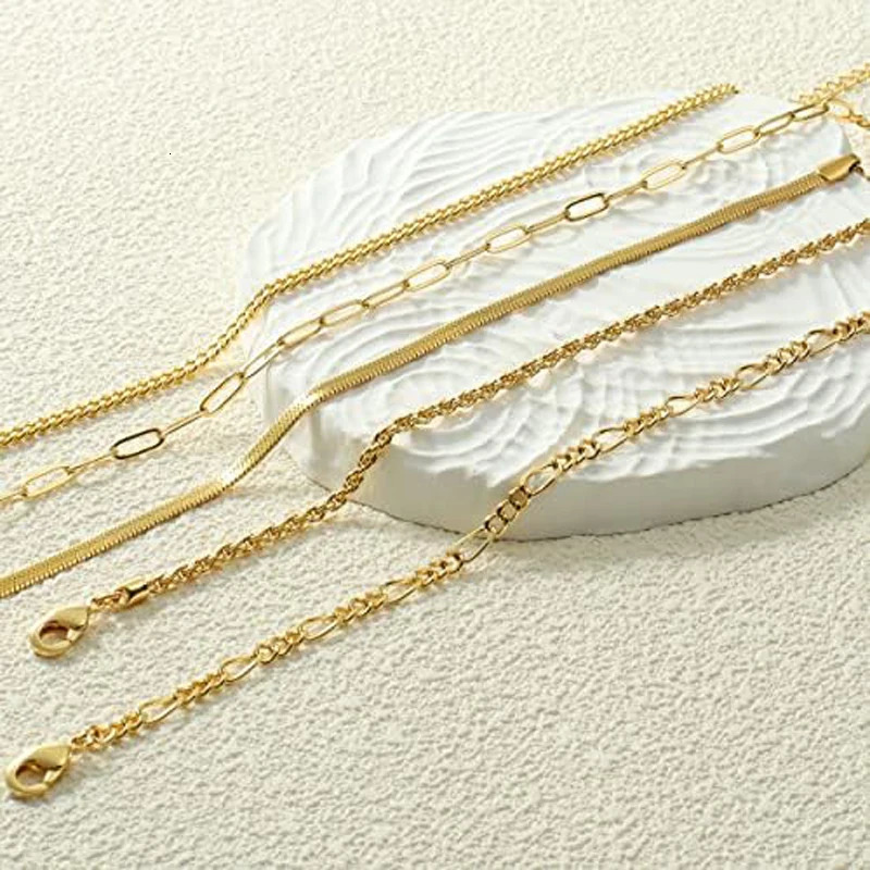 Ankle Bracelet for Women 14K Gold Plated Sterling Silver Anklet Bracelets Waterproof Cuban Link Chain Anklets Set Summer Jewelry 250812