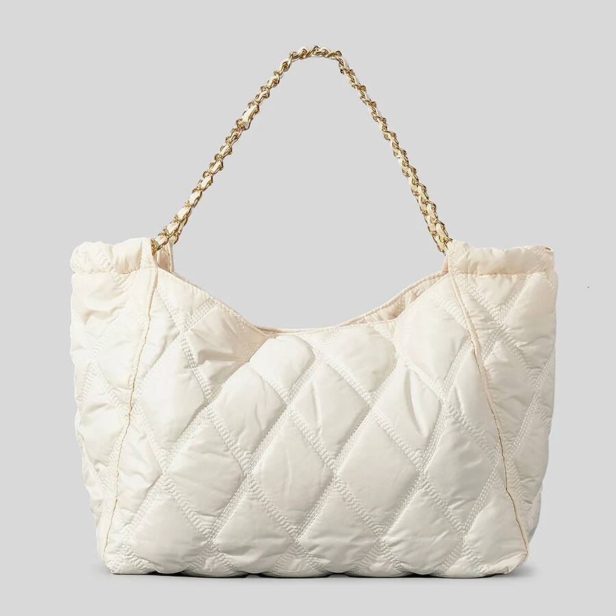 Casual Nylon Lingge Quilted Women Shoulder Designer Padded Lady Handbags Chain Large Capacity Tote Bag Big Shopper Purse2023
