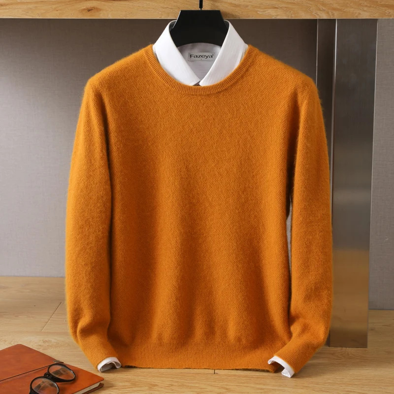 Mens Clothing Autumn and Winter Mink Cashmere Sweater Solid Color Rice Grain Knit Jumper Large Size Loose Casual Base Top 250806