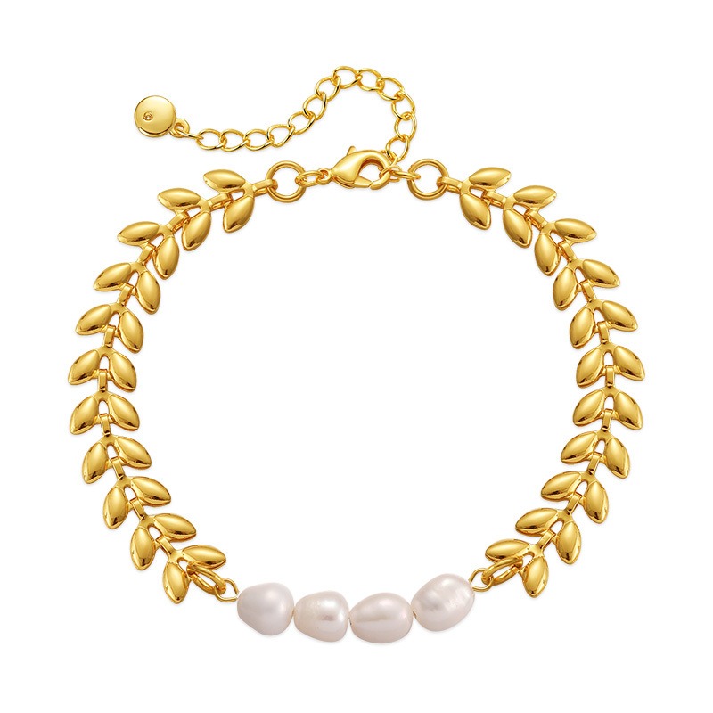 new freshwater pearl bracelet wheat ear chain plain chain plated with 18K gold bracelet 25811