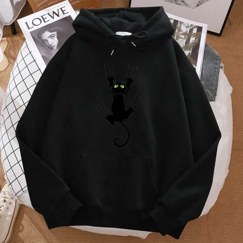 Naughty Black Cat Printed Man Hoody Hip Hop Comfortablesweatshirt Cartoons Soft Hooded Harajuku Warm Fleeceunisex Sportswears Y250811