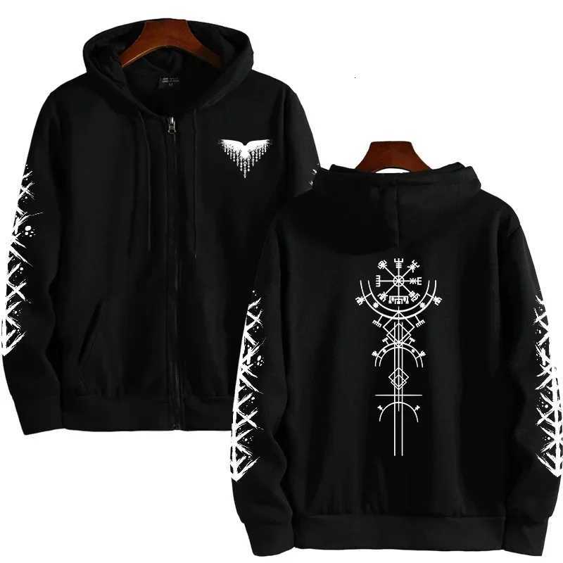 Viking Raven Print Hoodie Men 2025 Winter Zipper Sweatshirt Casual Sporty Pullover Hooded Coat Y2k CloTHes Y250811