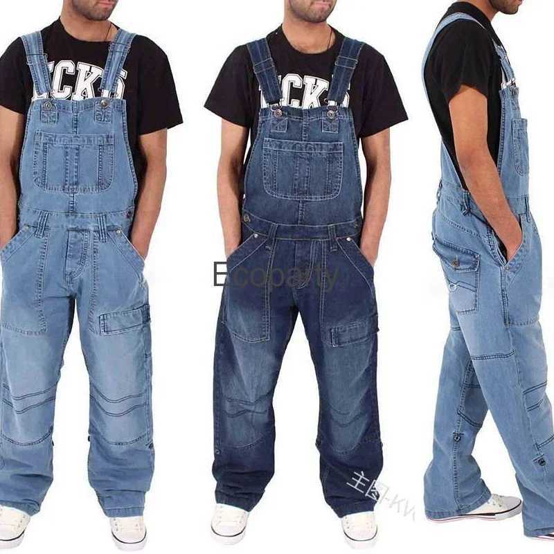 5XL Mens Fashion Jeans Plus Size Casual Overalls Suspenders Jumpsuit Men Loose Work Pants Multi Pocket Loose Trousers X250812