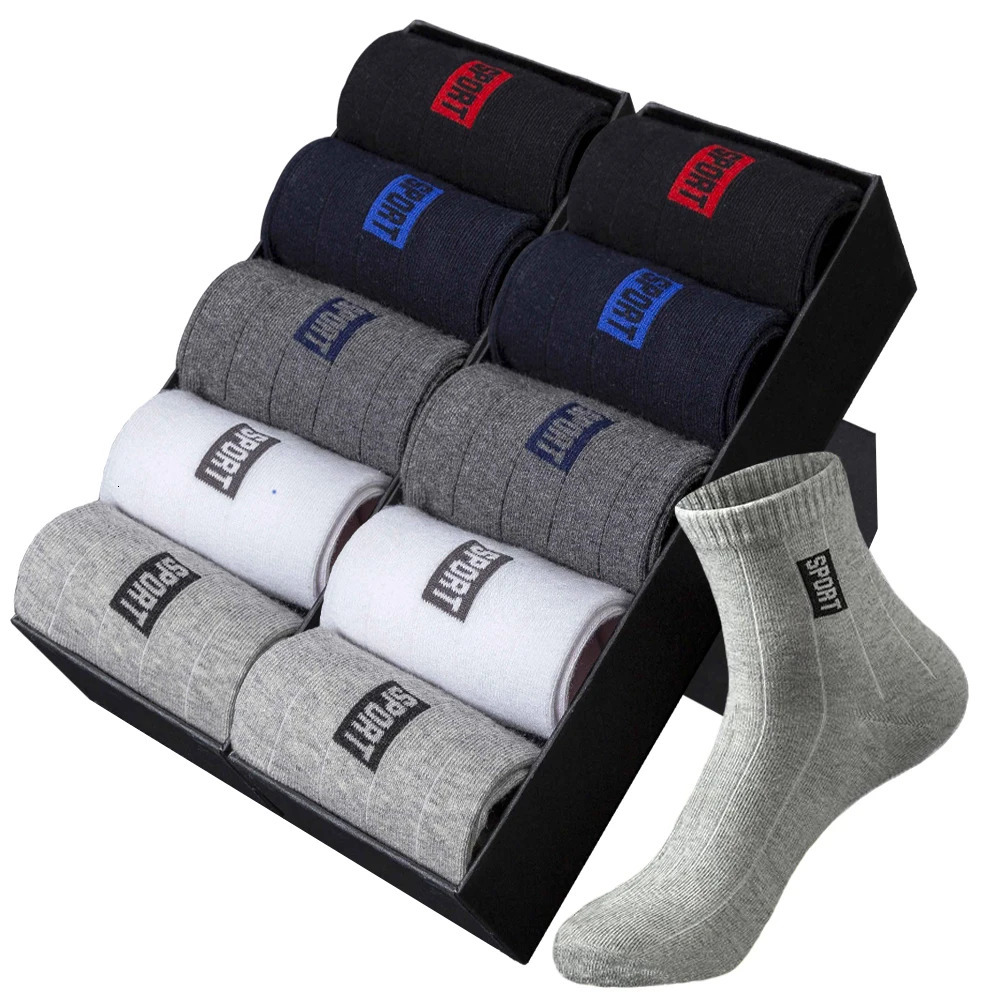 20Pcs10Pairs High Quality Men Socks Cotton Breathable SweatAbsorbent Middle Tuble Black Deodorant Business Gift Sock 250805
