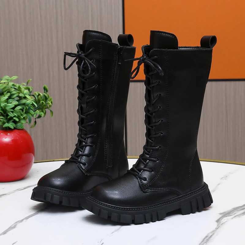 Girl Boots Students Beige Warm Pink Boots Tall Canister Shoes Children Fashion Flat Boots Size 27 To 37 Black Plush Shoes Winter XJ250812