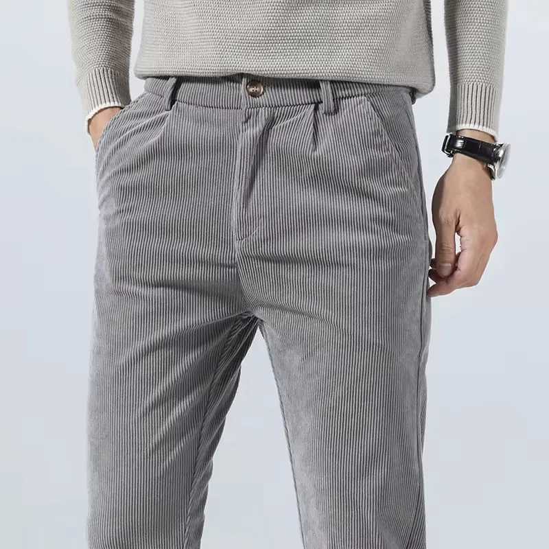Autumn and Winter Mens Corduroy Trousers New Mens Clothing Stretch Slim Fit Casual Pants Fashion Mens Business Work Pants W250812