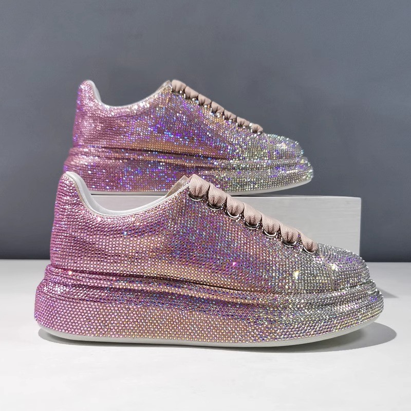 Autumn Leather Luxury Women Shoes New Style Fashion Pink Platform Shoes Ins Platforms Sneakers Tide Shine Bling Rhinestone Shoes Designer Casual Flat 