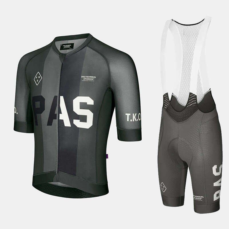 New PAS Cycling Jersey Short Sleeve Set Road Bike Simple Solid Color Comfortable Elastic Bib