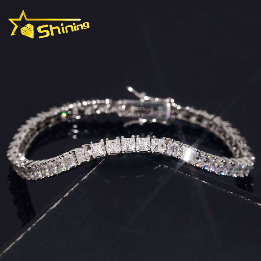 Classic Style Pure Sier Hip-Hop Jewelry Cuban Chain Ice Princess Cut 3mm Real Silicon Stone Tennis Bracelet