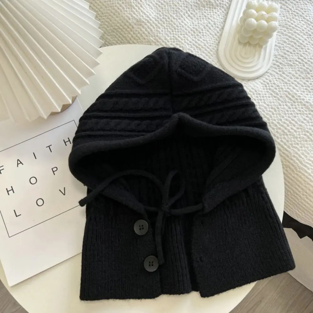 Winter Knitted Balaclava Hat Thicken Cashmere Scarf Shawl Warm Accessories Wool Pullover Hat 250808