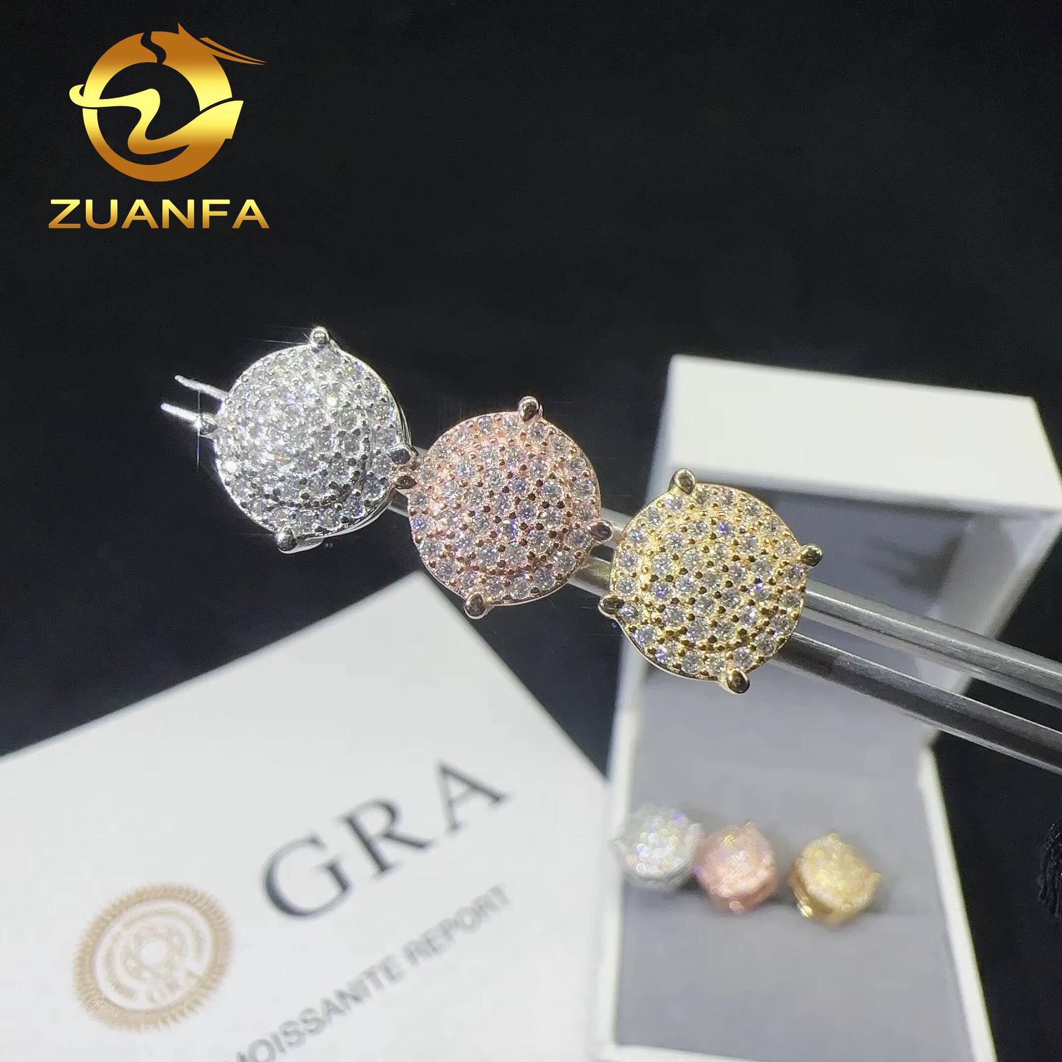 Moissanite Earrings 18k Gold Plated Hip Hop Jewelry 4 Prong Full Diamond Stud Earrings 925 Silver Rapper Ear Ring