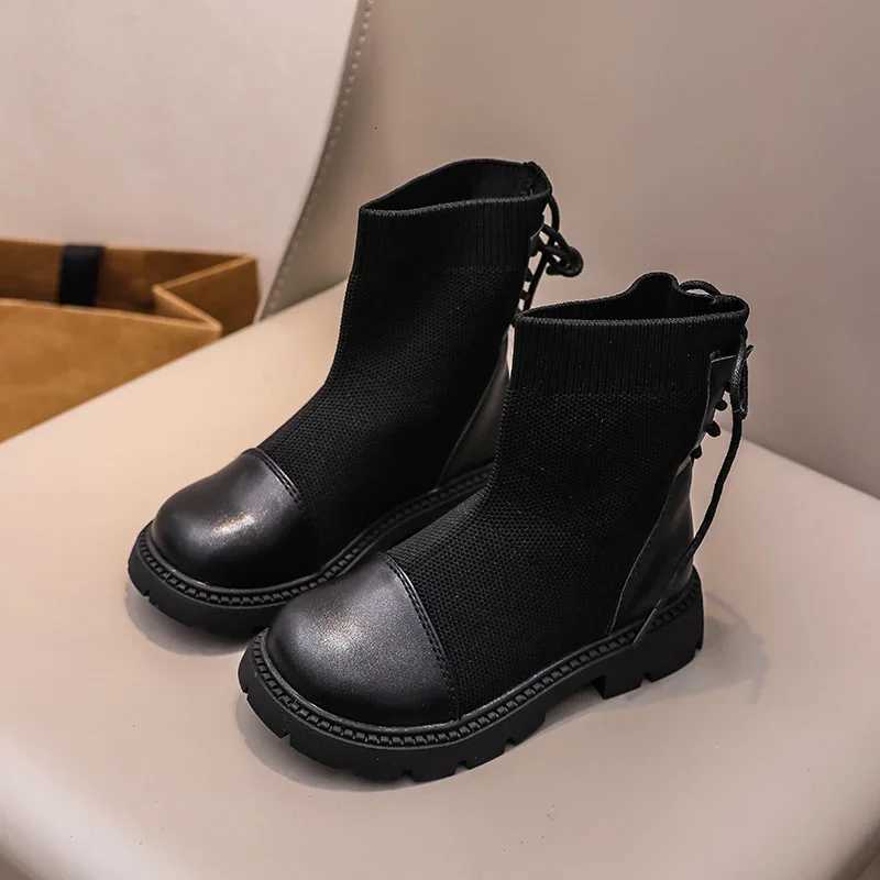Girls Black School Boots Spring Autumn Classic Kids Fashion Platform Leather Boots Patchwork Versatile Childrens Ankle Boots XJ250812