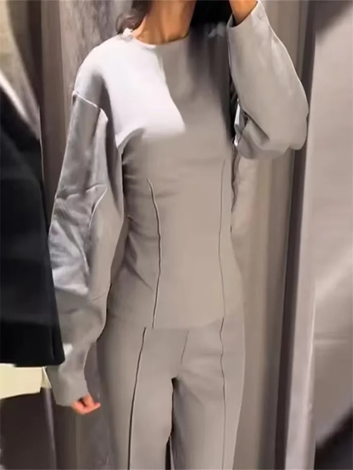 Womens Two Pieces Set Pant Sets Crop Long Sleeve Sets Elegant Womens Suits High Waist Wide Leg Trousers Outfit Streetwear 250811