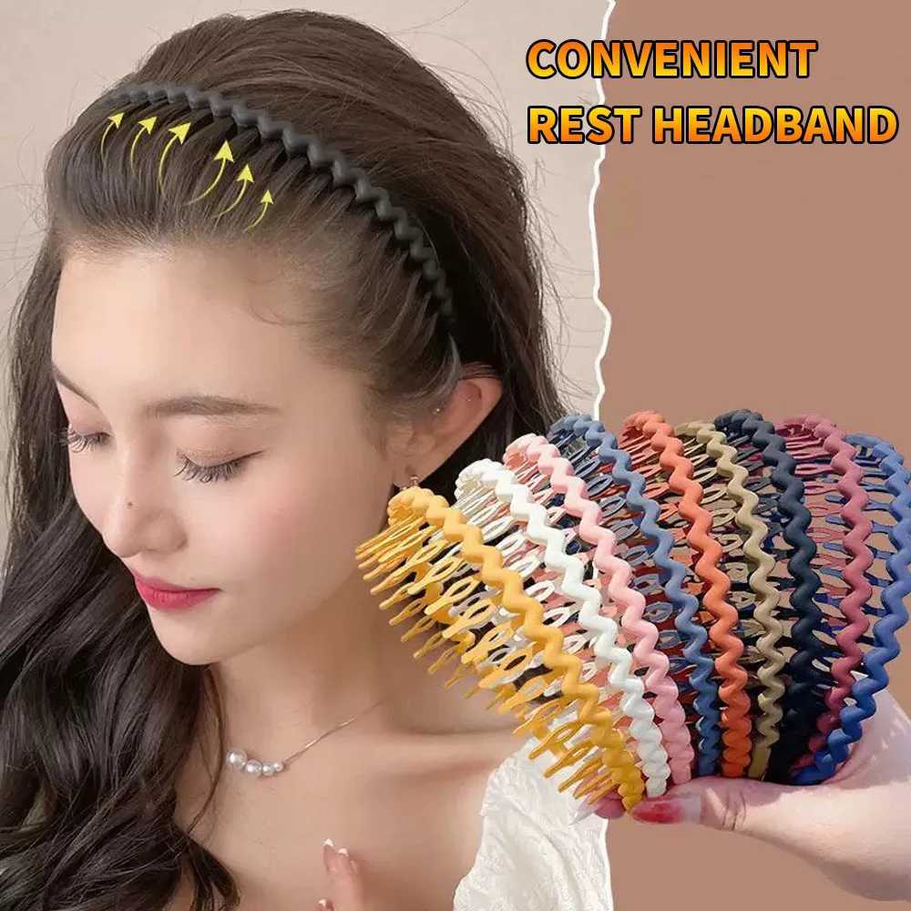 1Pc Fashion Wave Bands for Women Solid Color Toothed Non-Slip Hair Bands Girl Face Wash Sports Hairbands Hair Accessories X250812