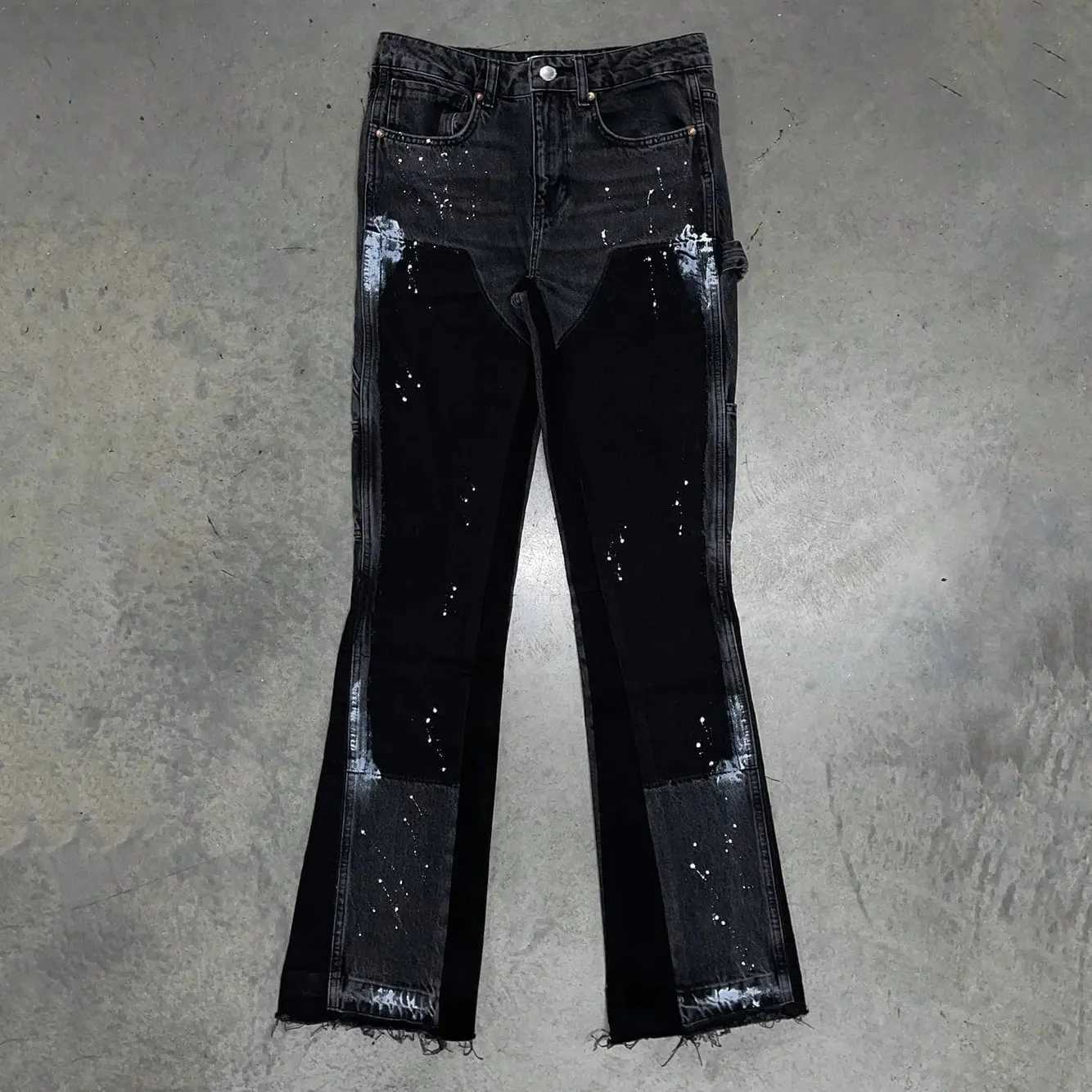 Splashed Ink Splicing Jeans for Men and Women Y2K Retro Hip-Hop Casual American Fashion Brand Bombing Street Bell-Bottom Pants X250812