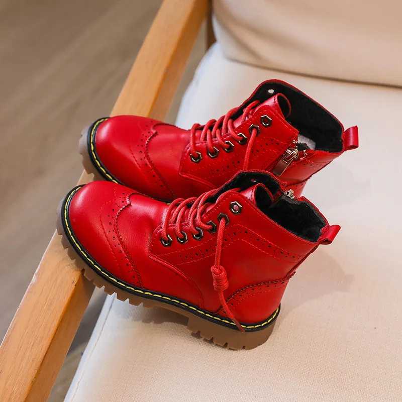2025 Winter Kids Boots Girl Leather Shoes Solid Fashion Children Ankle Boots Non-slip Warm Boots Boys Girls Shoes Kid Sneakers XJ250812