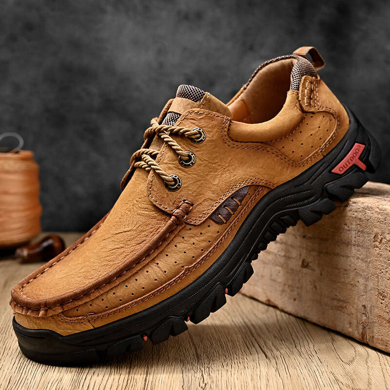 First Layer Cowhide Genuine Thick Sole Wear-Resistant Men's Leather Outdoor Casual Hiking Shoes