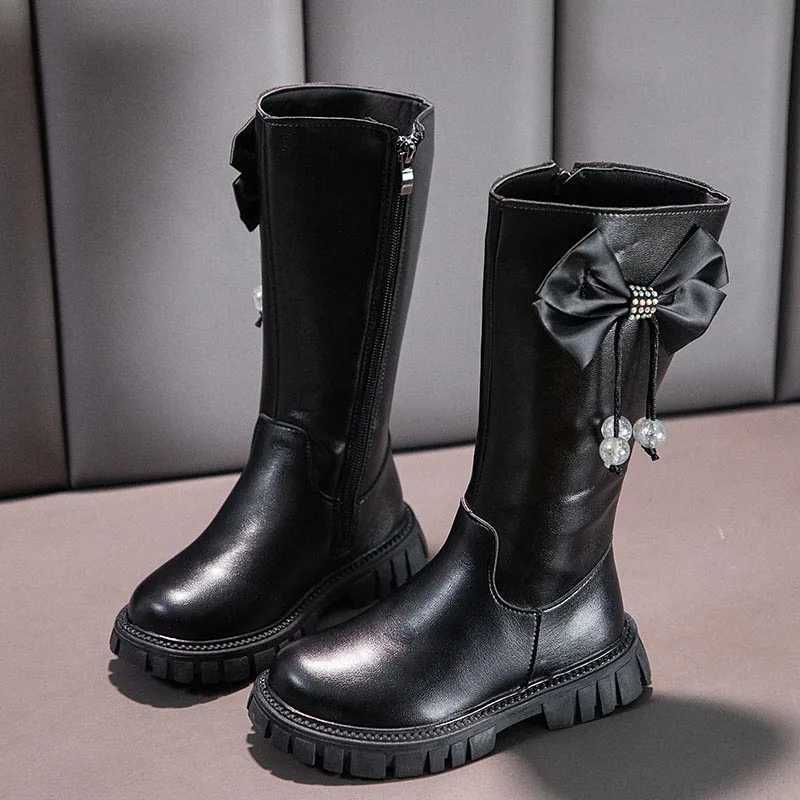 Girls Boots Zip Kids Knee High Non-Slip Plush Long Snow Boots for Girls High Leather Boots Winter Fashion Princess Boots XJ250812